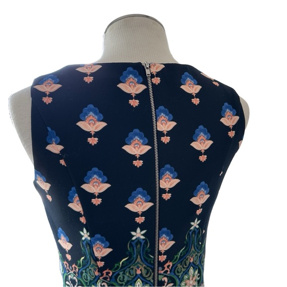 Gabby Skye Women's Patterned Dress Pleated A line sleeveless navy jewel tones 4 - Picture 3 of 11